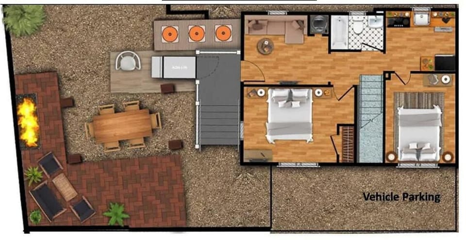 Outdoor floor plan featuring a private courtyard and charming gazebo.