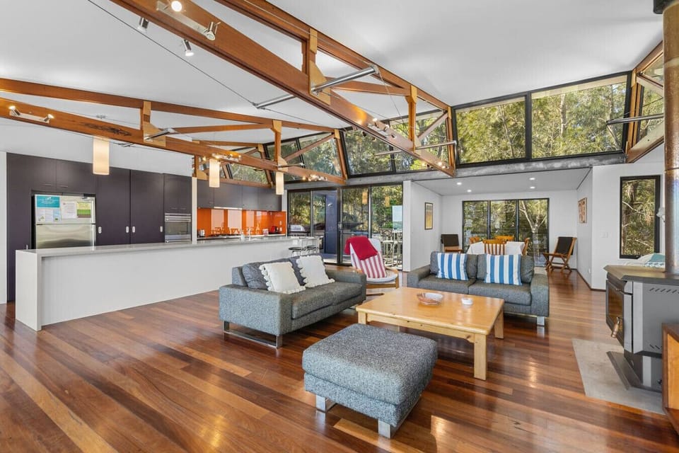 Open plan living room and kitchen.