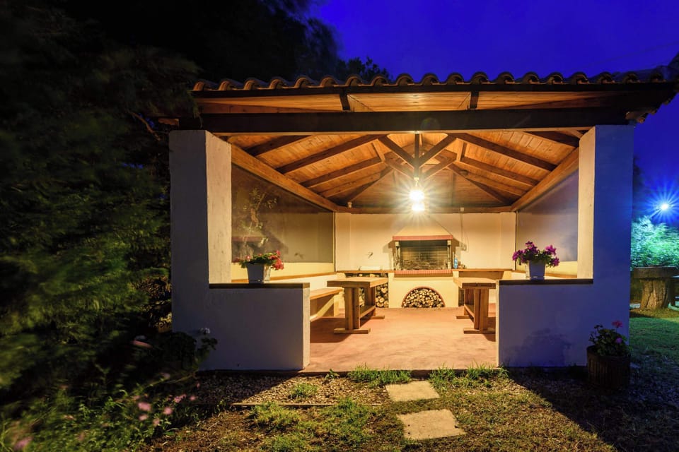 Outdoor Covered Kitchen and Dining Area (Night View)