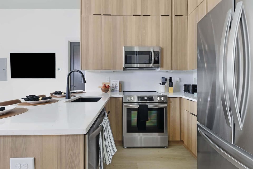 Modern kitchen with all of the essentials and plenty of storage space