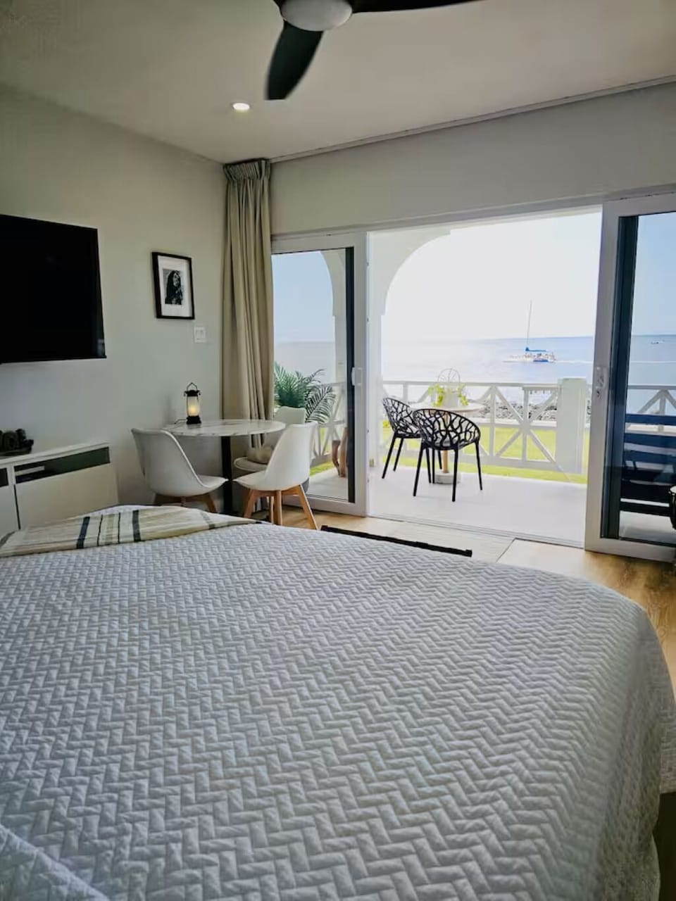 room, indoor, safe, climate control, bed, patio, private space, TV, dining