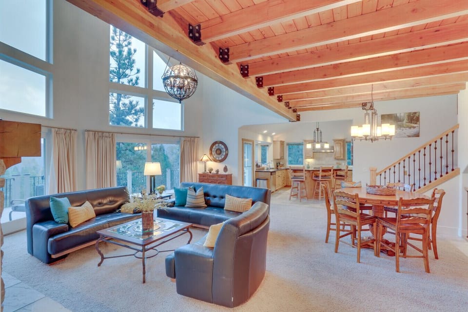Living Area | Vaulted Beamed Ceilings | Flows Seamlessly into Dining & Kitchen
