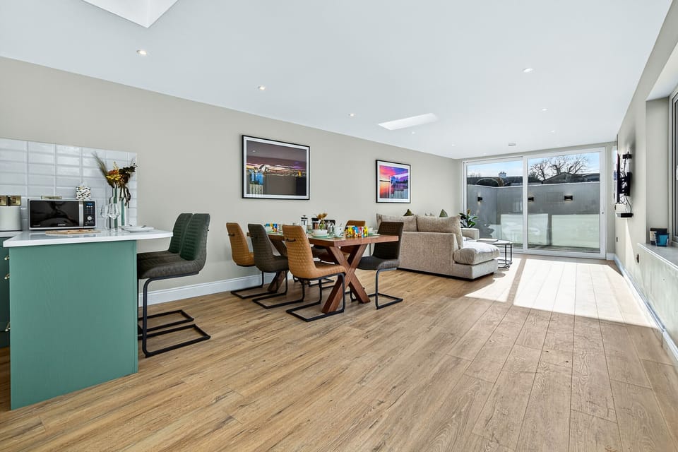 Open plan living room and kitchen