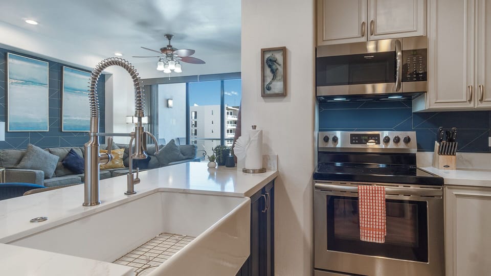 Custom sink. The kitchen keeps you connected to the living room groom.