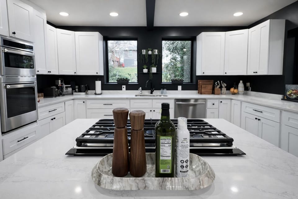 State of the Art Kitchen with Gorgeous Quartz Countertops, Luxury Stainless Appliances, and Plenty of Cabinets for Storage