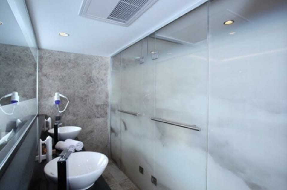 Shower, free toiletries, hair dryer, bathrobes