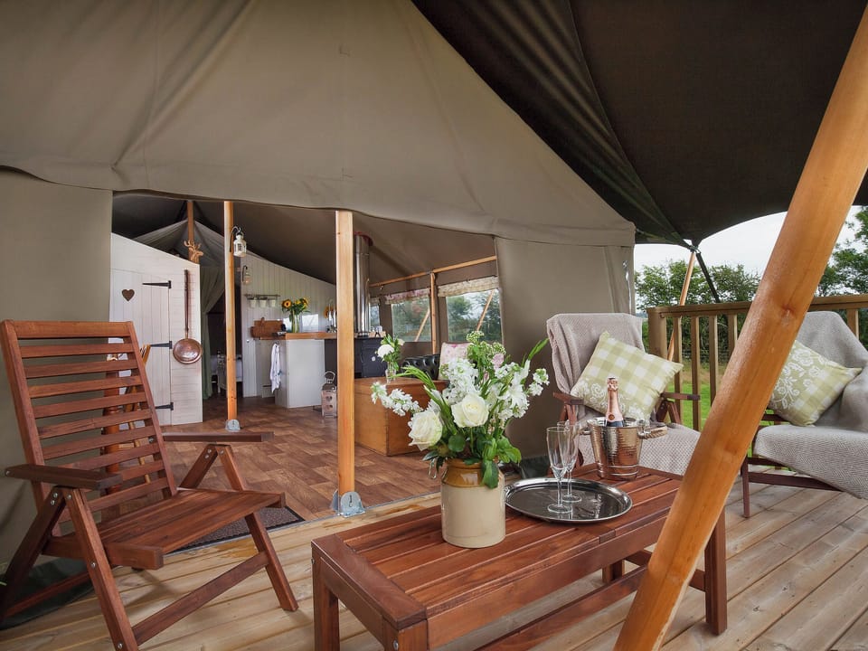 Sitting-out-area | Lower Keats Glamping, Tytherleigh, near Axminster