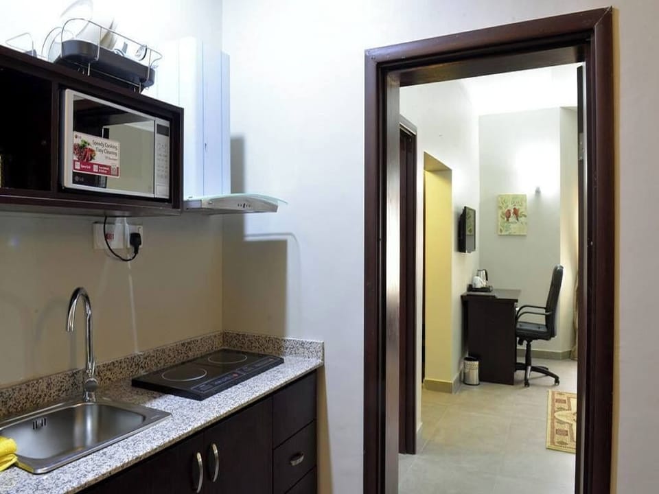 Economy Apartment, Balcony, City View | Private kitchen | Fridge, microwave, oven, stovetop