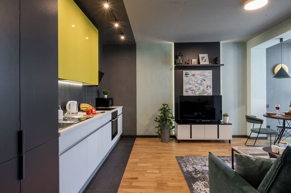 Premium Apartment | Private kitchen | Cleaning supplies, paper towels