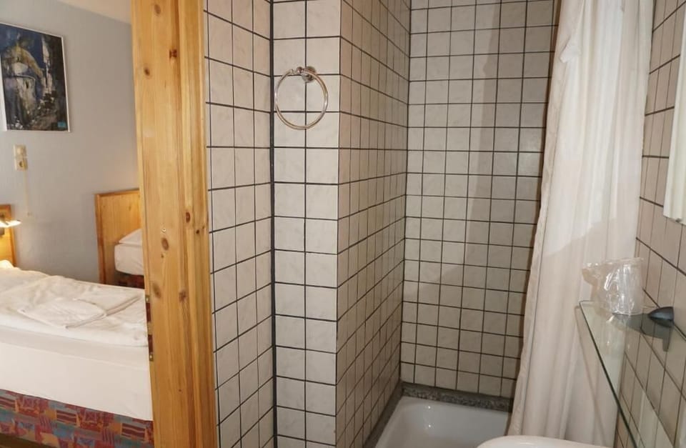 Shower, free toiletries, hair dryer, towels