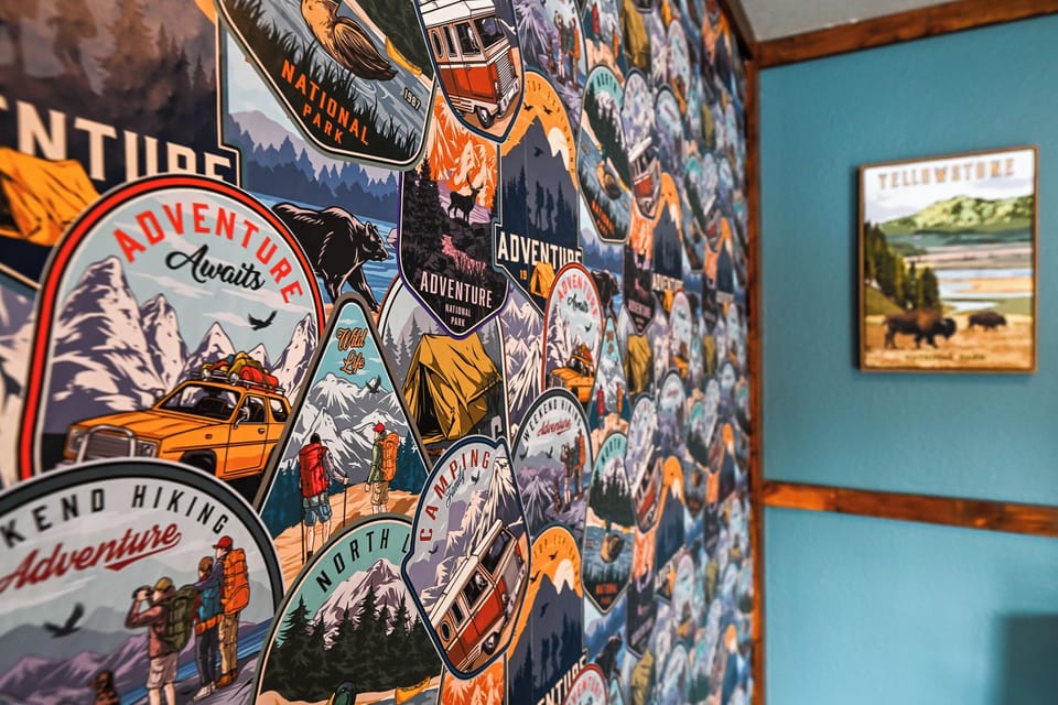 Unique accent wall inspired by outdoor adventures.