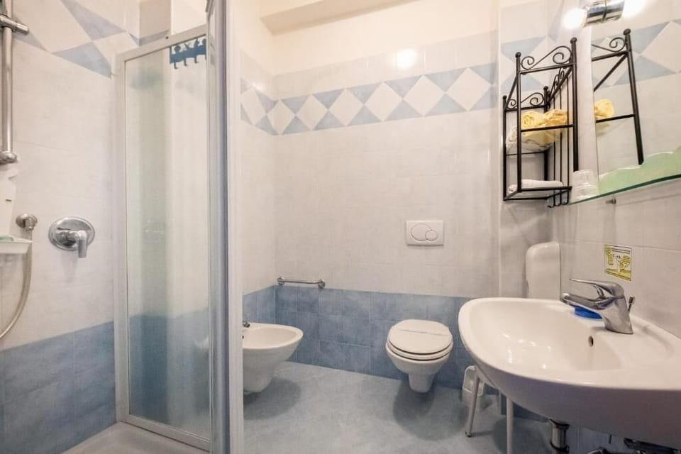 Shower, free toiletries, hair dryer, towels