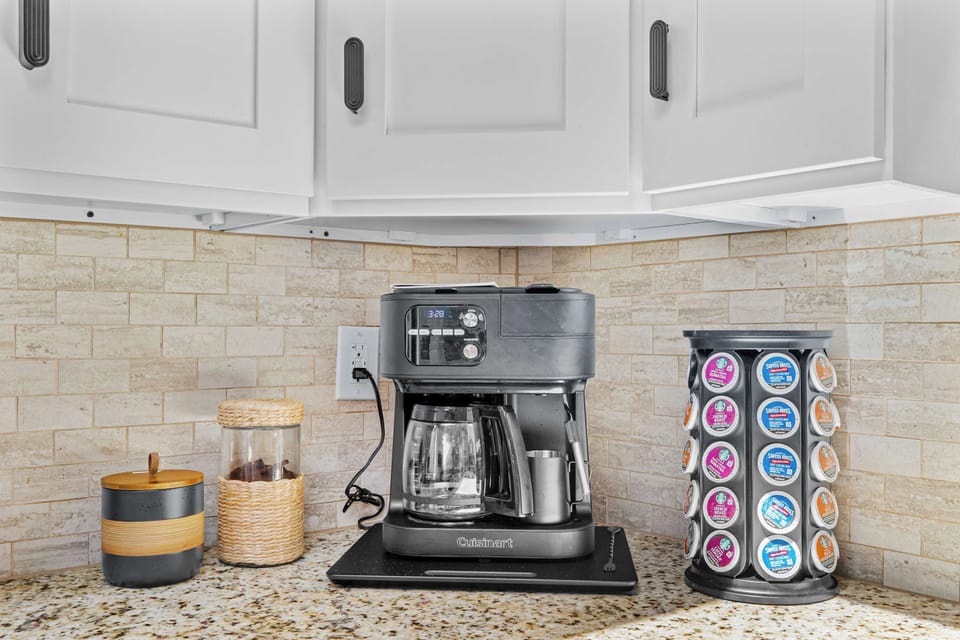 Start the day right at the coffee station with drip coffee, pods, and everything you need for a morning pick-me-up.