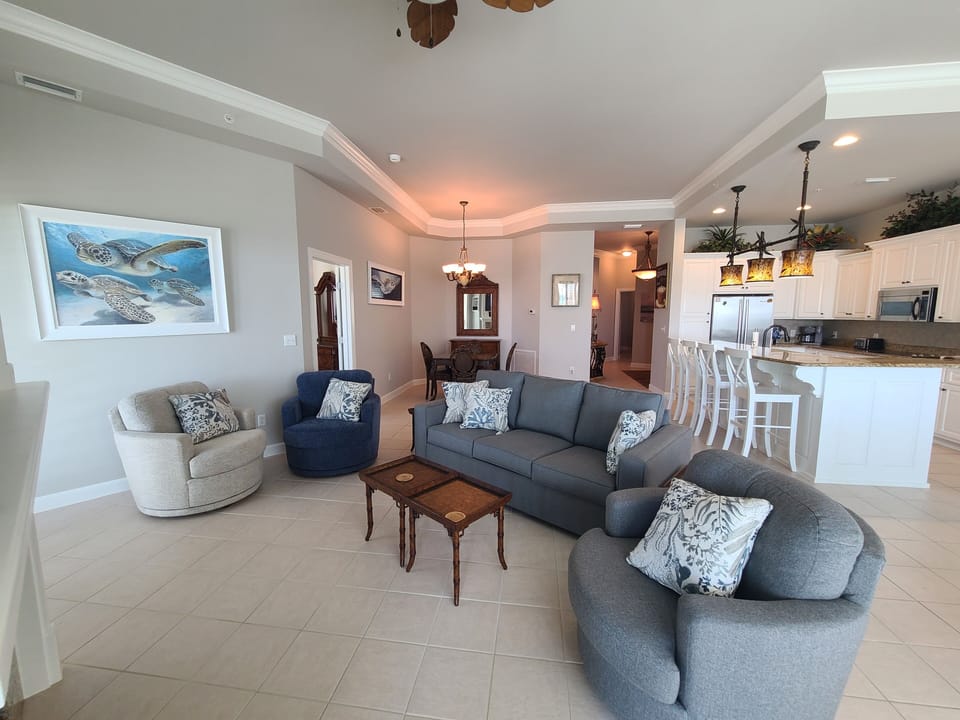 Living Room, Game Table and Kitchen