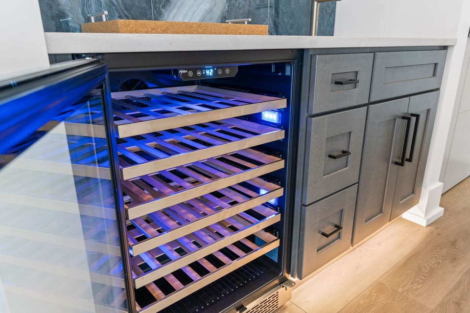 Your wine collection stays perfectly preserved in this built-in wine cooler, ready for romantic dinners and celebrations.