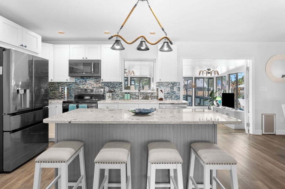 Spacious kitchen island with seating for four