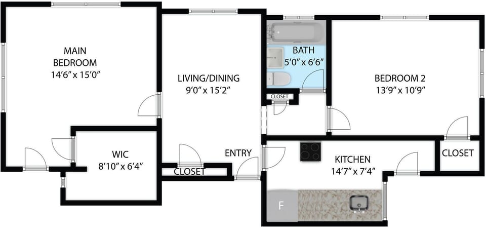 Apartment, 2 Bedrooms, Non Smoking, Kitchen | Floor plan