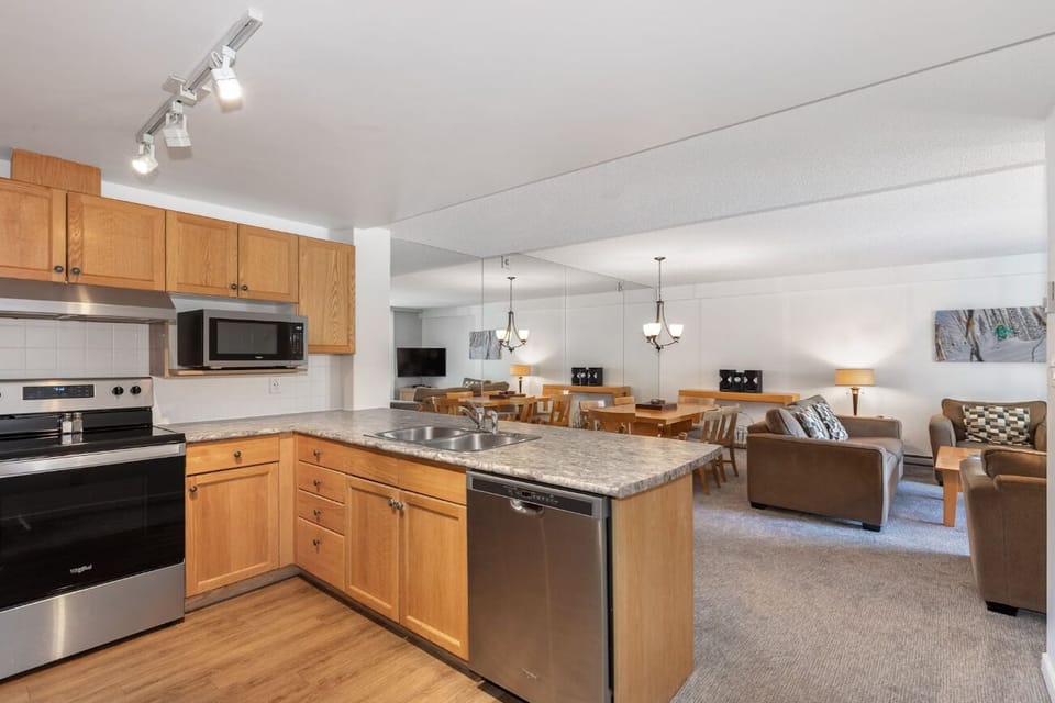 Prep and mingle easily with the open kitchen overlooking living space.