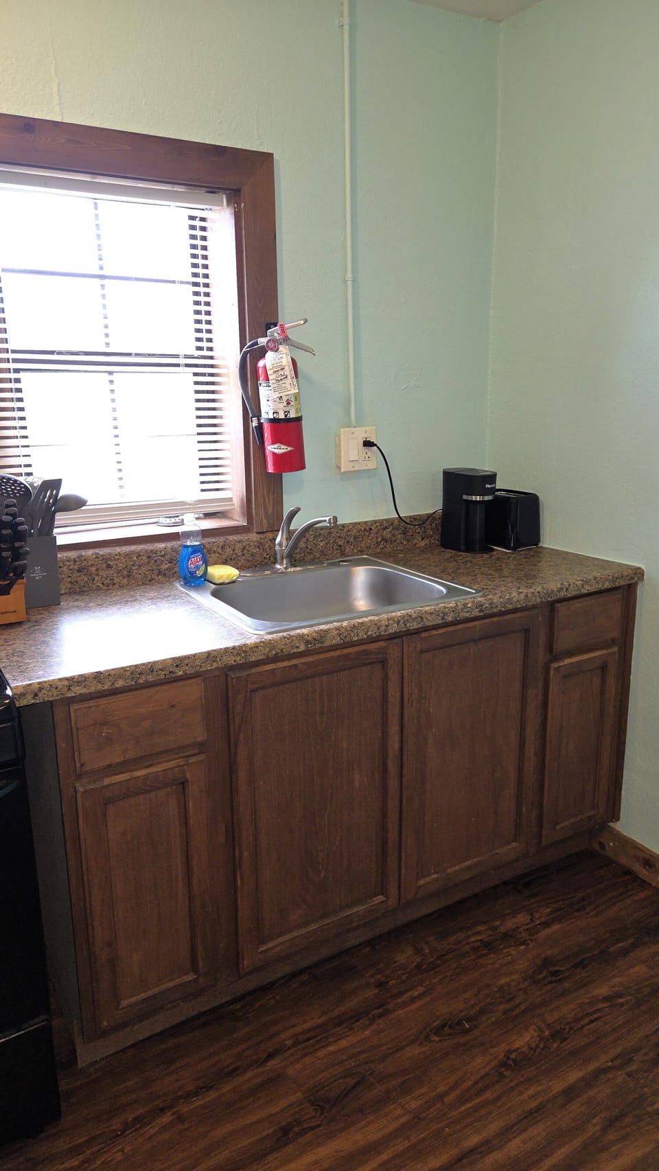 Your studio has a full kitchen with a coffee maker and other supplies.