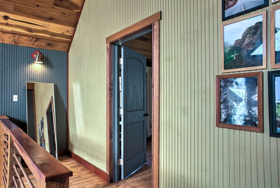 Open loft walkway with cozy cabin details