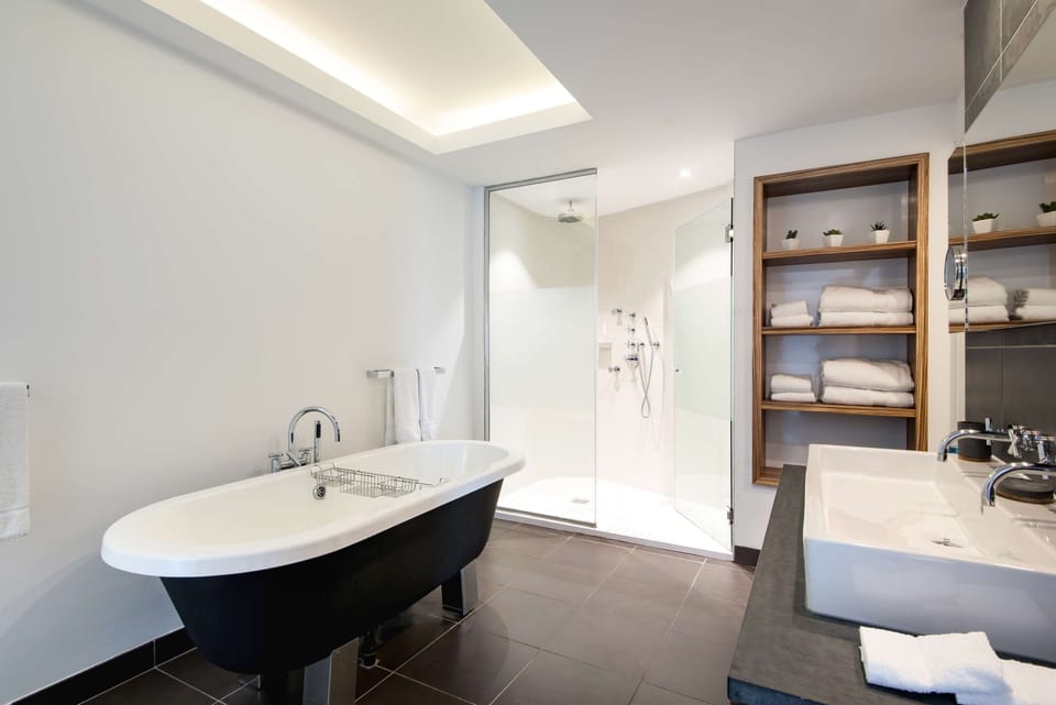 Eco-friendly toiletries, hair dryer, towels