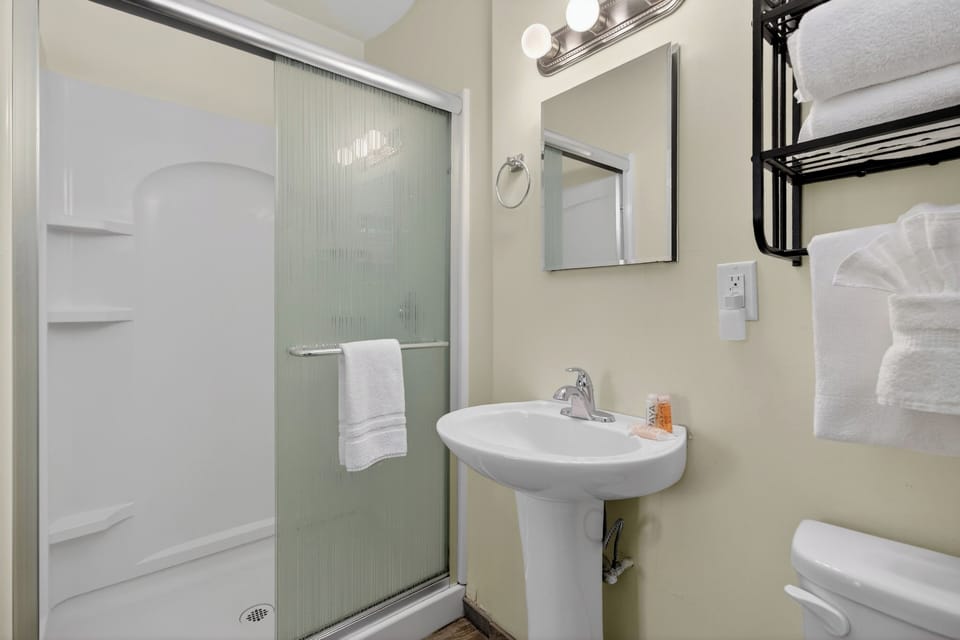 The primary bedroom's ensuite features a shower.