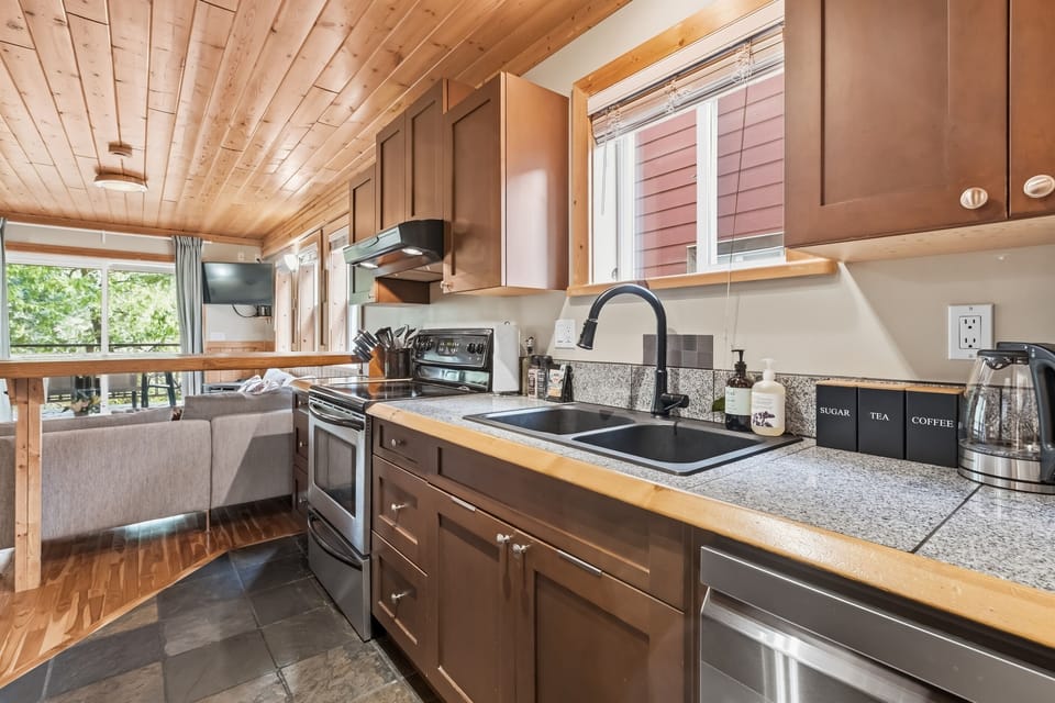 Fully stocked kitchen(oven, microwave, dishwasher)