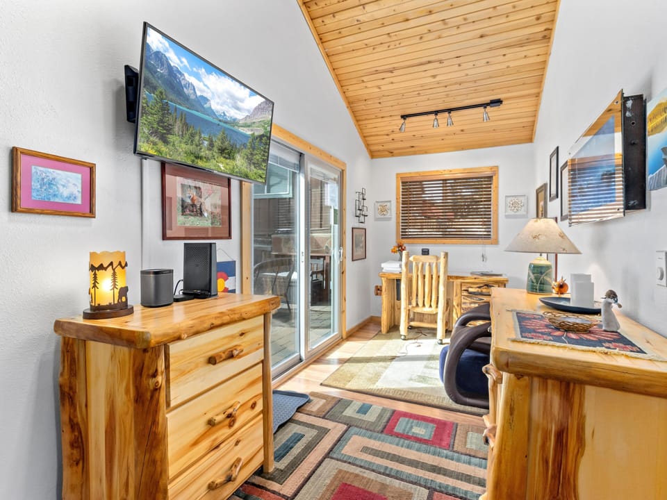 Living room with vaulted ceilings