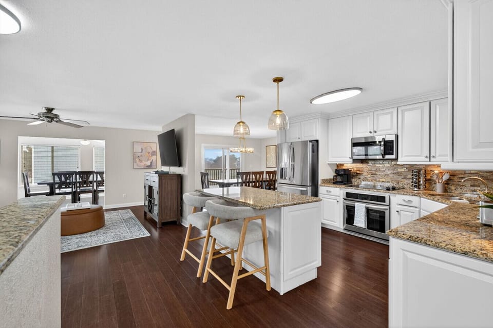 The heart of the home where guests come together during their beach getaway.