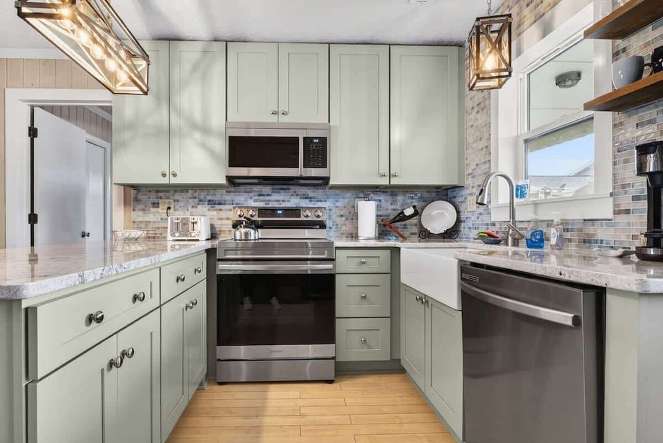 Bright kitchen ready for seafood feasts