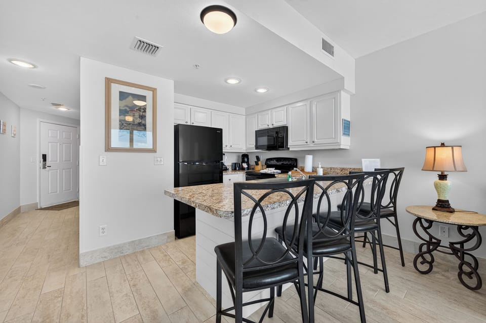 Counter seating with a full kitchen