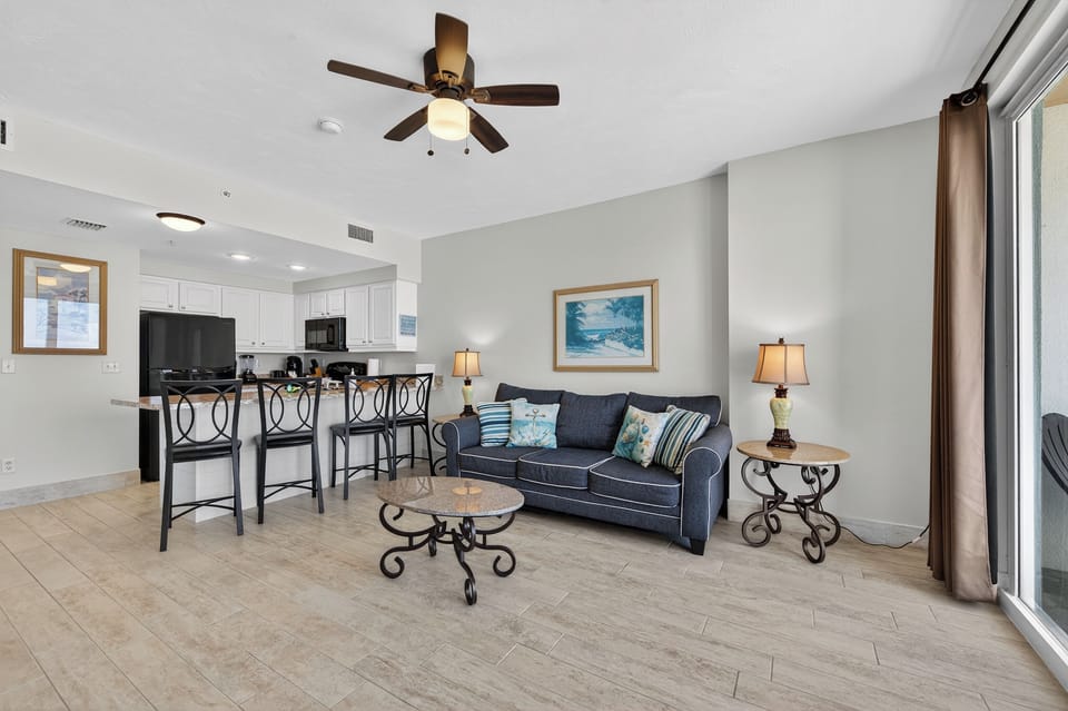 Living room and counter seating for meals