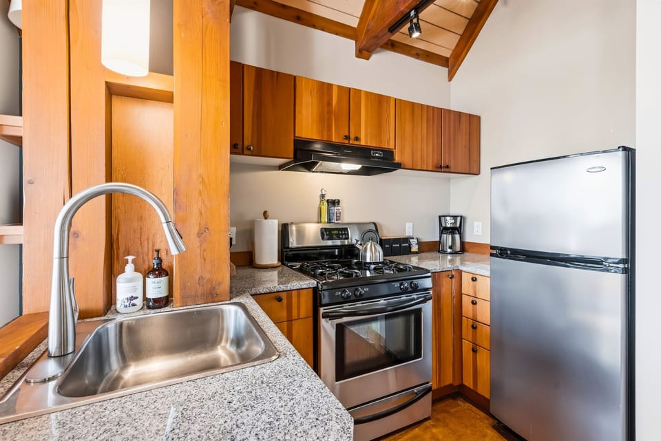 Fridge, oven/stove, microwave