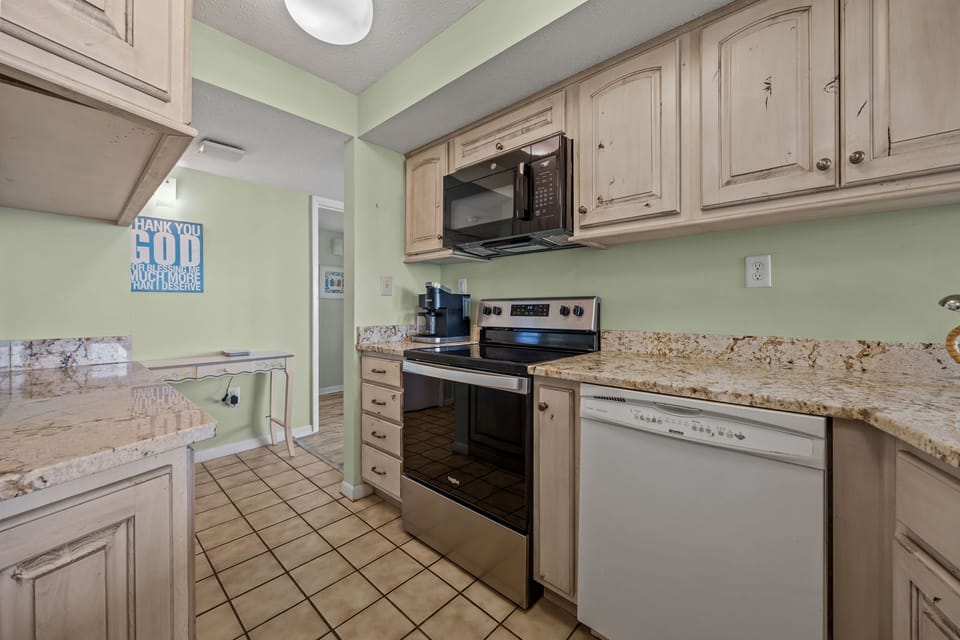 Your fully equipped kitchen features granite countertops and all the appliances you need to create memorable meals during your stay.