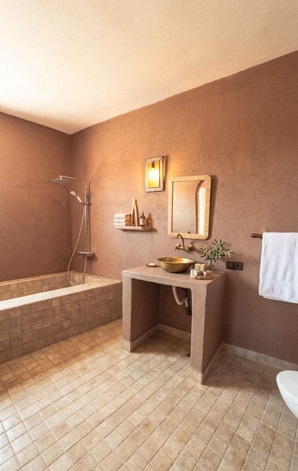 Separate tub and shower, free toiletries, towels, soap