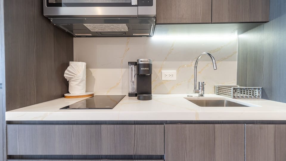 Stove and sink in kitchenette