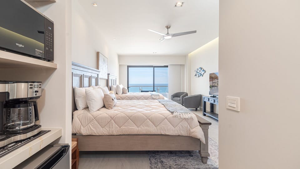 from the kitchenette to the main room