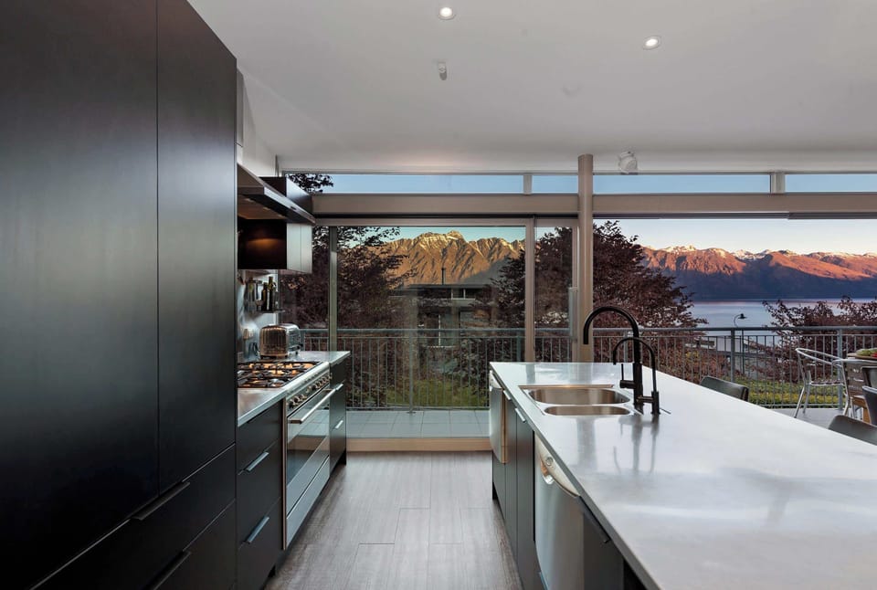 Remarkables Escape. Entertainment lounge, with open flow dining area, kitchen and balcony to enjoy spectacular 180degree views.