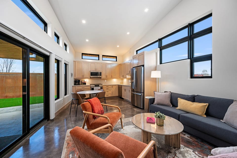 Open living and kitchen areas.