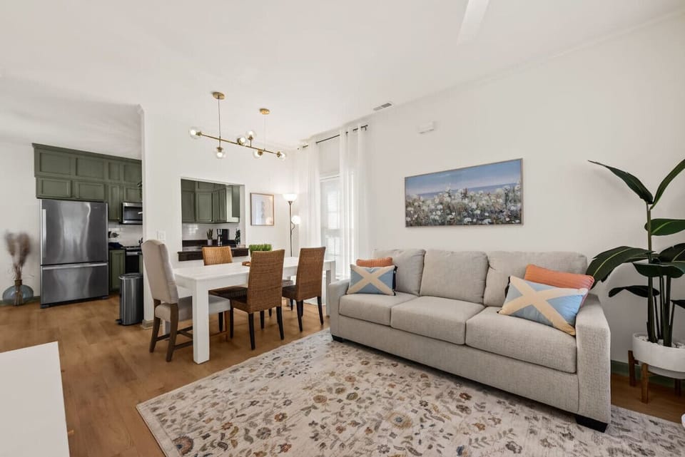 Open living and dining area with room for the whole group