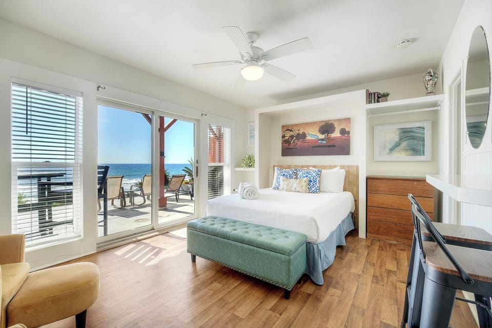 Bright studio with ocean views and patio access