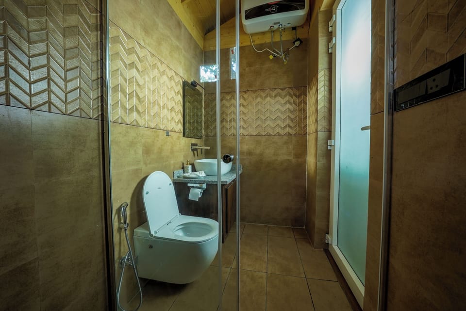Bathtub, towels, soap, shampoo
