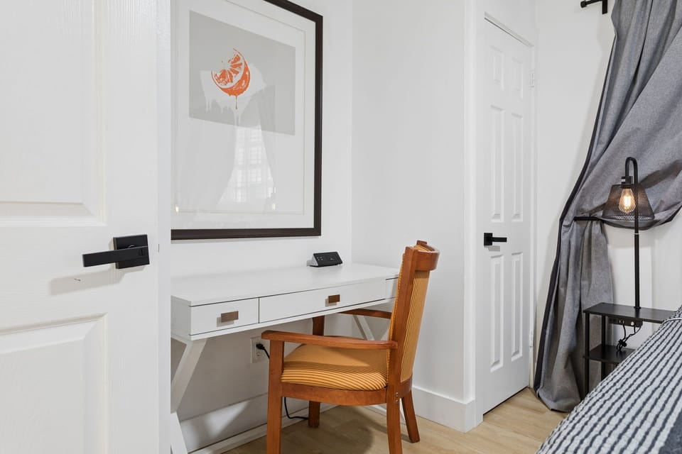 dedicated workspace with desk and power strip- Do mix work with pleasure here!
