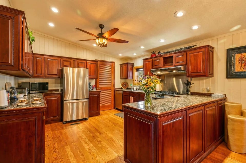 Spacious kitchen island ideal for cooking and gathering.