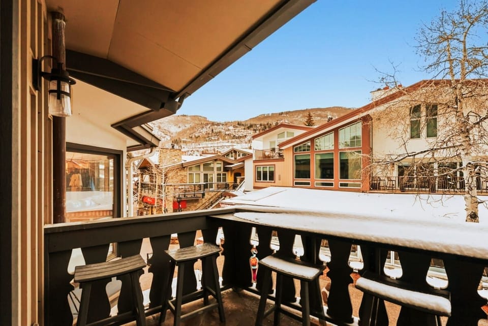 Balcony with seating overlooking Vail Village