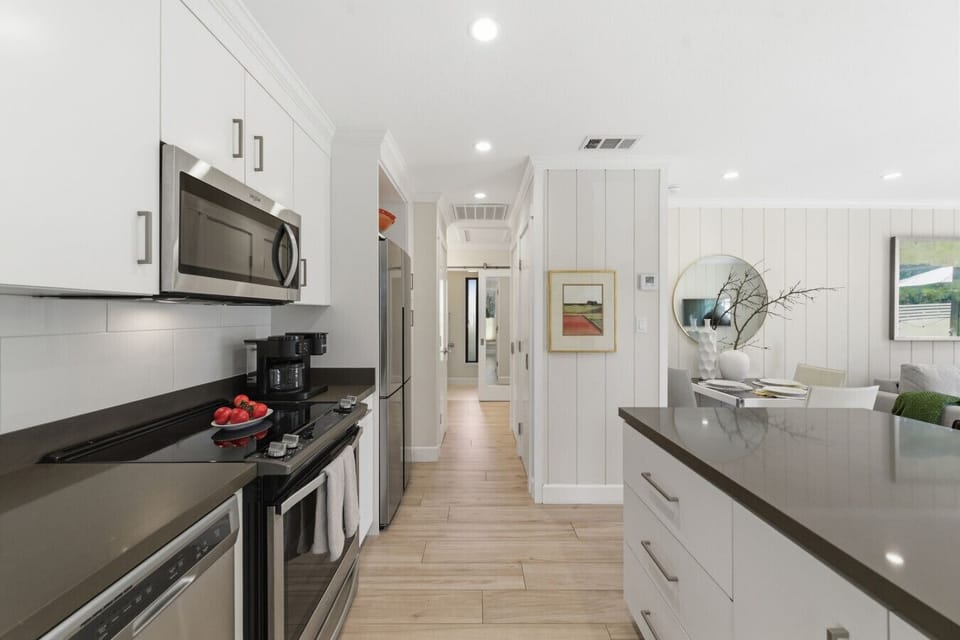 Open kitchen layout connecting seamlessly to the bedroom area — ideal for relaxing after a day of Napa wine tasting.
