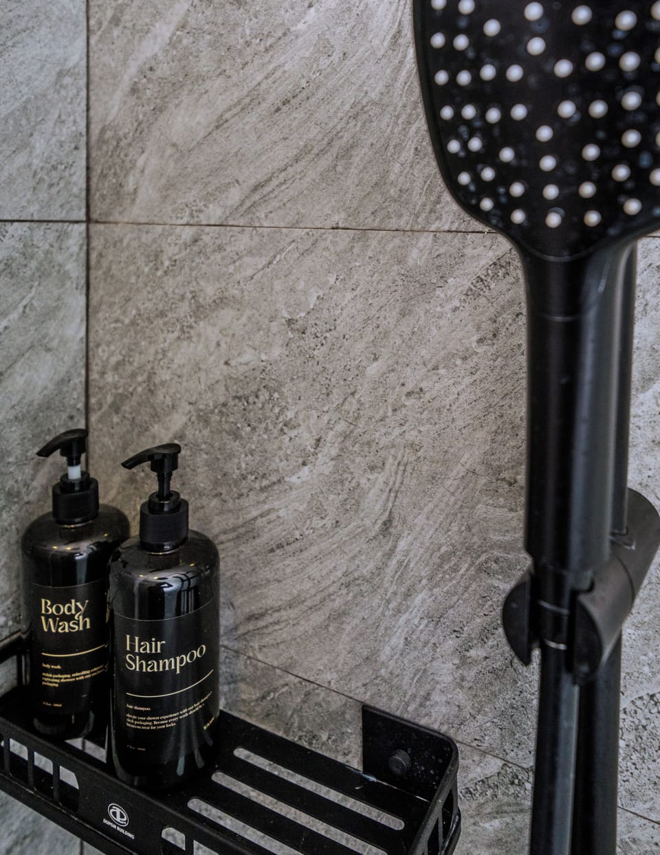 Shower, hydromassage showerhead, towels, soap