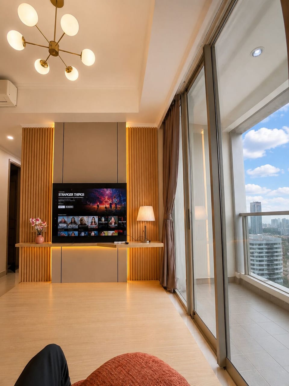 Apartment, 3 Bedrooms, City View | Living area | 43-inch Smart TV with cable channels