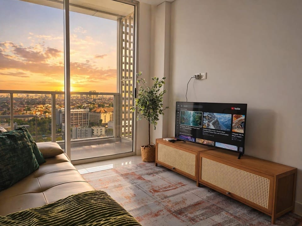 Apartment, 3 Bedrooms, City View | Living area | 43-inch Smart TV with cable channels