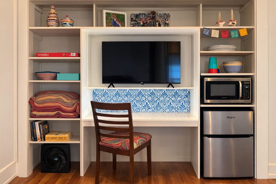 Desk workspace with TV